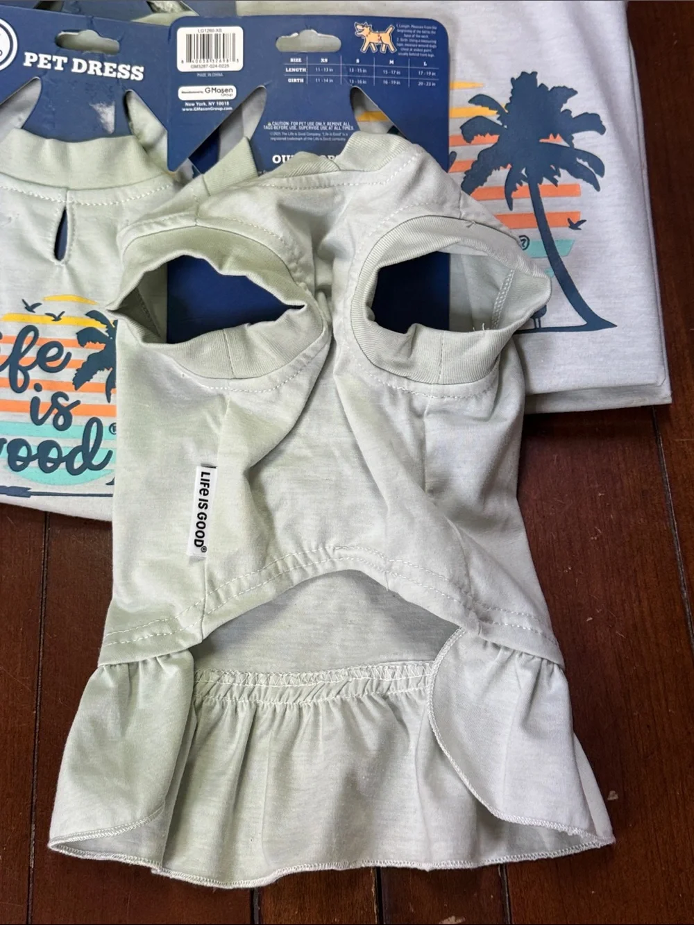 Life Is Good Pet Dress Mint Green Ruffled with Palm Sunset‎ in Size XS - XL  NWT